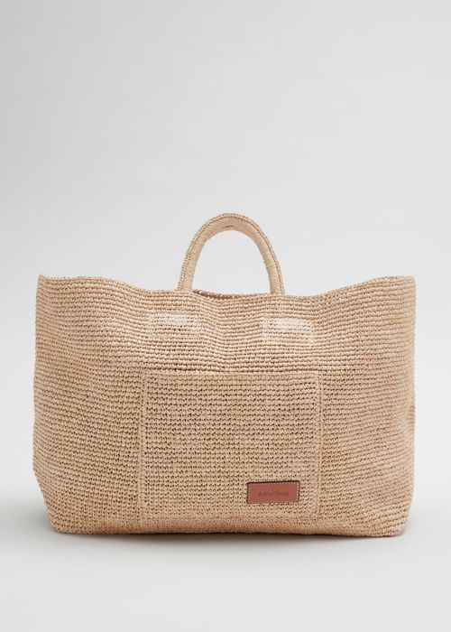 Large Woven Straw Tote - Beige