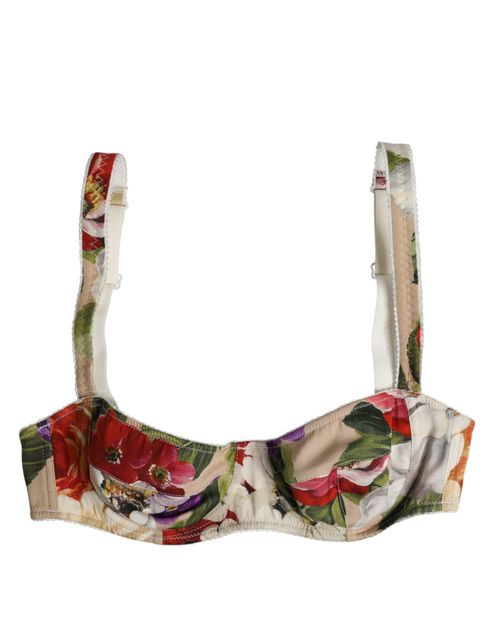 Floral Silk Balconcino Bra — Beige