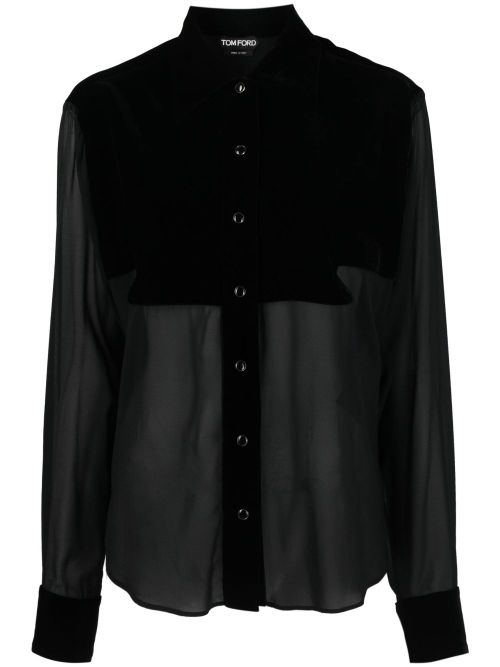 Silk Georgette Panelled Shirt — Black