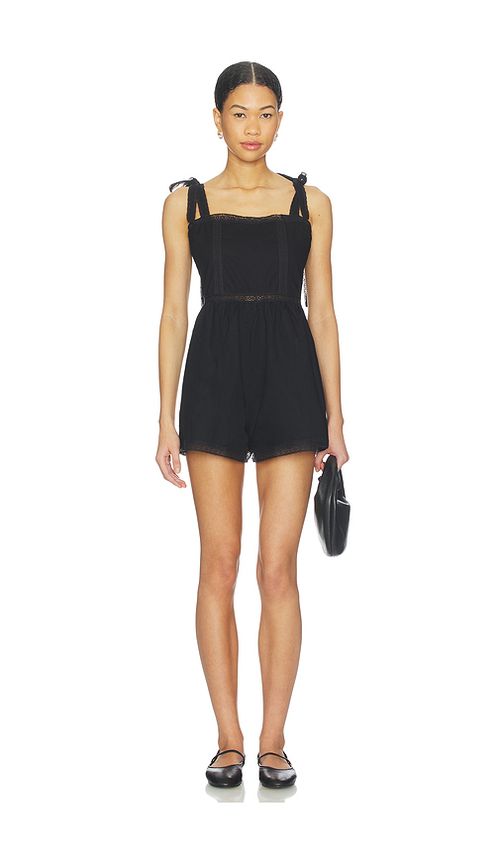 FAITHFULL THE BRAND Emilia Playsuit in Fresco Lace Black. L also in M, S