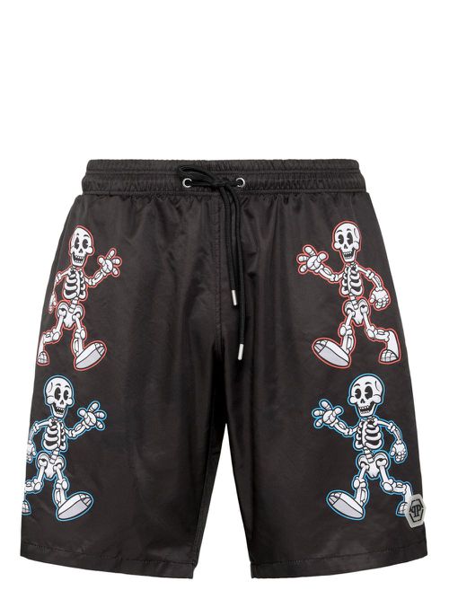 Skeleton-print swim shorts - Black