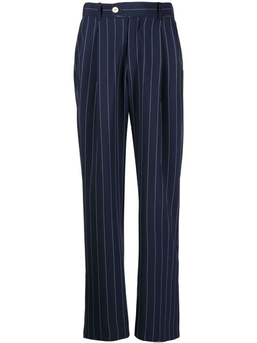 Pinstripe-pattern virgin wool trousers - Blue