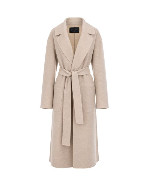 Virgin Wool Wrap Coat — Beige