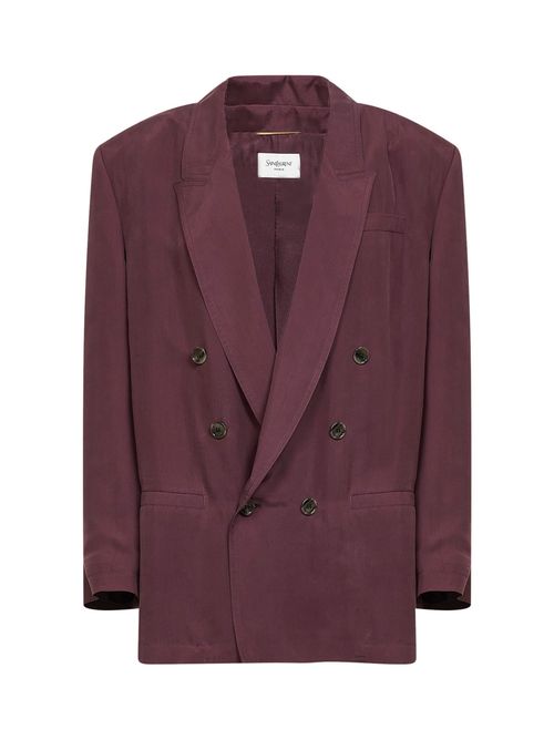 Double-Breasted Silk Blazer — Bordeaux