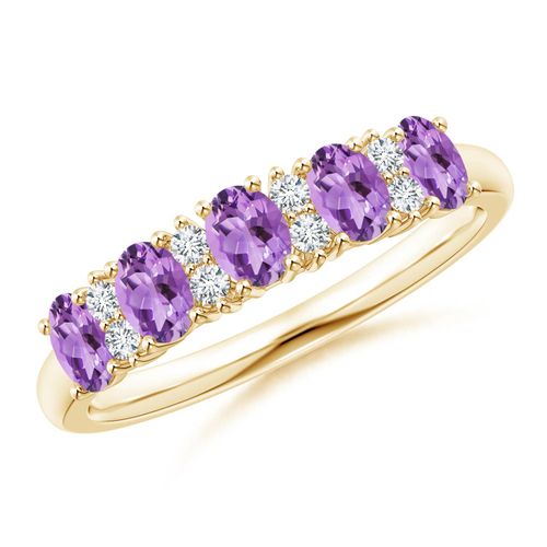 Angara 0.7 Carat Five Stone Amethyst and Diamond Wedding Ring in 14K Yellow Gold