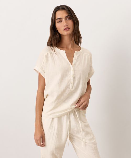 Women's Cream Coastal Double Gauze Short Sleeve Popover
