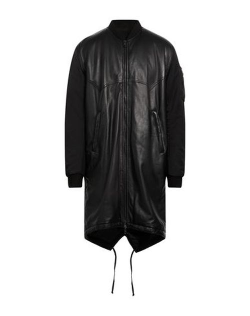 Man Coat Black Size 40 Leather, Nylon