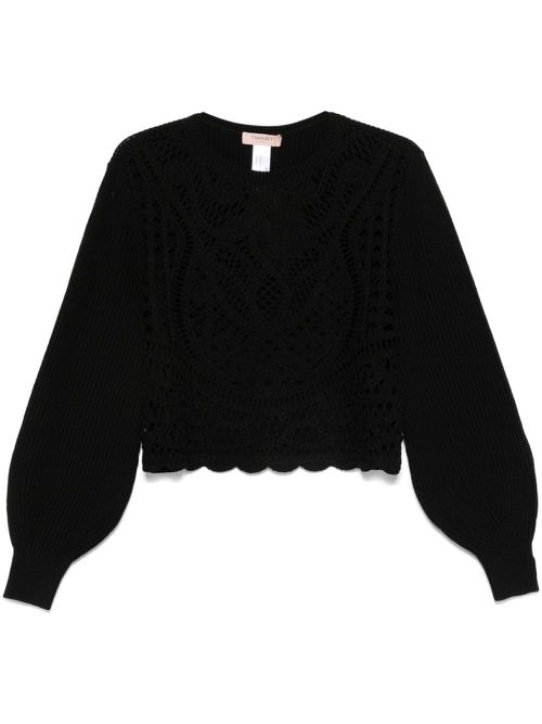 Crochet-panel sweater - Black