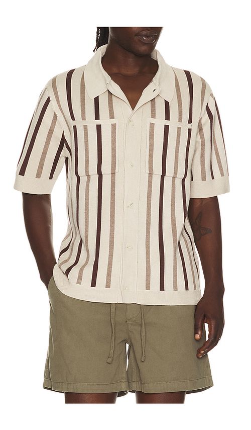 Central Park West Rowan Striped Shirt in Neutral. M. Also in S, L, XL/1X