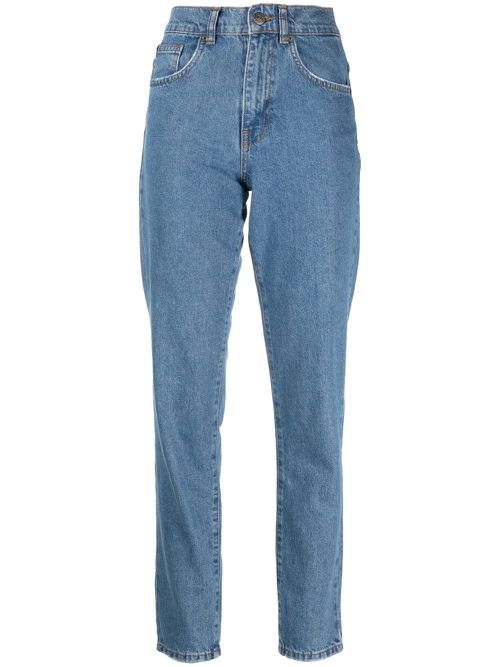 Logo-embroidered tapered jeans - Blue