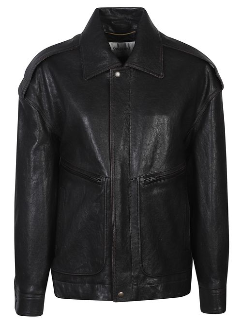Pointed Collar Leather Jacket for Women