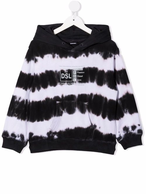 Tie-dye print cotton hoodie - White