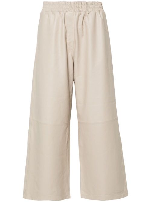 Leather wide-leg cropped trousers - Neutrals