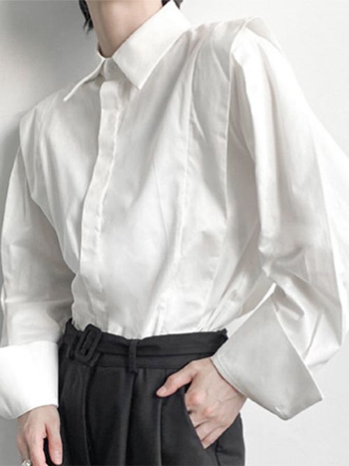 Mens Shoulder Ruffled Concealed Placket Casual Shirts SKUI73783 - White / S