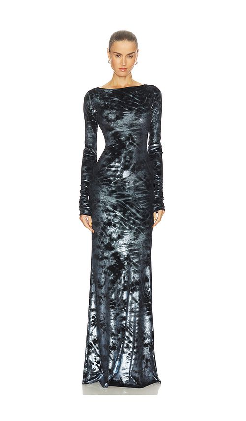 Lapointe Foil Velour Boatneck Gown in Midnight - Black. L also in