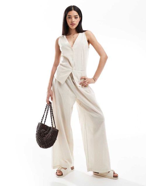 Esmée Exclusive beach pants in beige and white stripe - part of a set-Neutral