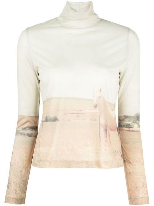 Bronte graphic-print mesh top - Green