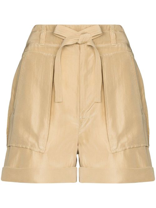 Paperbag-waist silk shorts - Neutrals