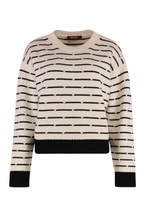 Wool and Cashmere Sweater with Striped & Diamond Motif