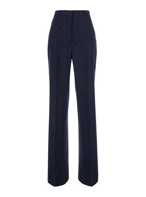Wool Pinstripe Trousers — Navy
