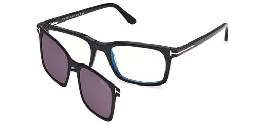 Tom Ford FT6175-B with Clip-On 001 Blue-Light Block Men's Glasses Black 53 - Free Lenses - Blue Light Block Available
