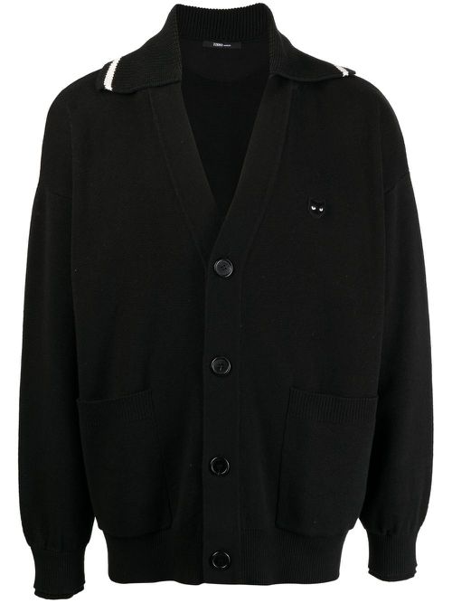 V-neck logo-patch cardigan - Black