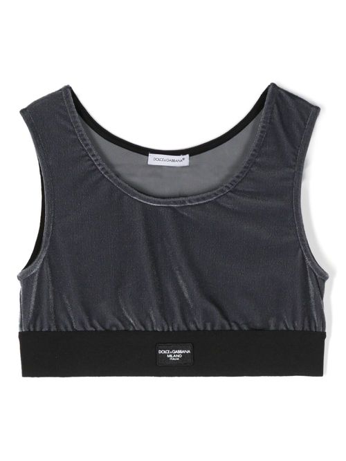 Logo-patch velvet top - Grey