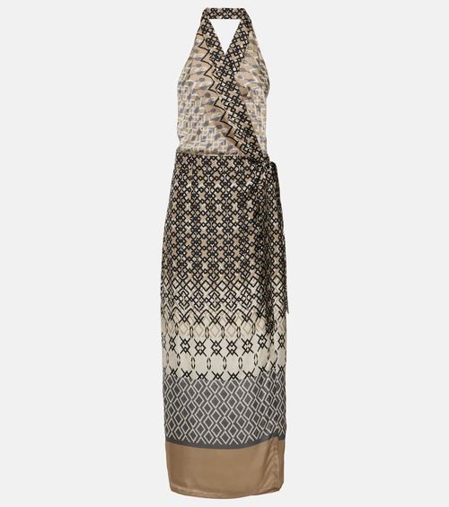 Printed halterneck silk maxi dress