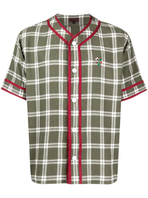 Check-pattern striped-edge shirt - Green