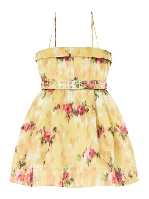 Printed Duchesse Satin Bubble Mini Dress