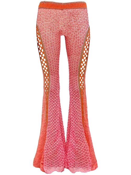 Flared open-knit trousers - Pink