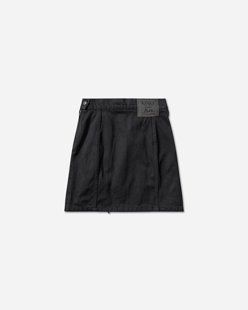 Women s Apple Panda Embroidered Side Lace-Up Denim Mini Skirt Black