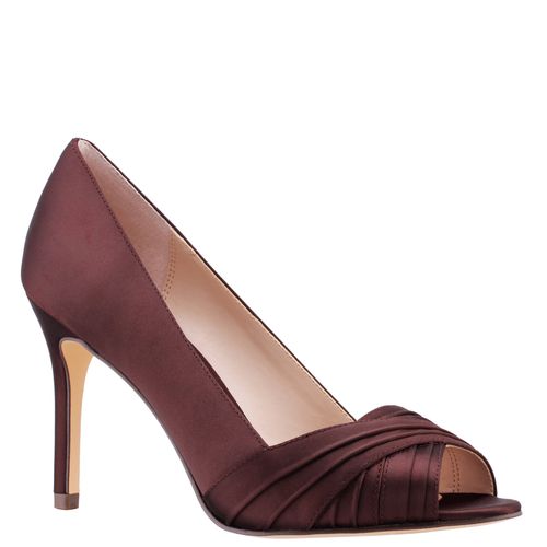Womens Rhiyana Brown Satin Peep Toe High-Heel Classic Pump | Nina Shoe
