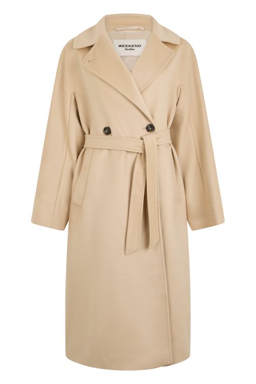 Weekend Double-Breasted Wool Jacket with Wide Collar and Waist Belt