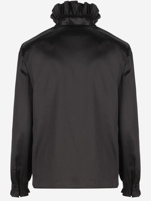 Ruffled Silk Shirt — Black