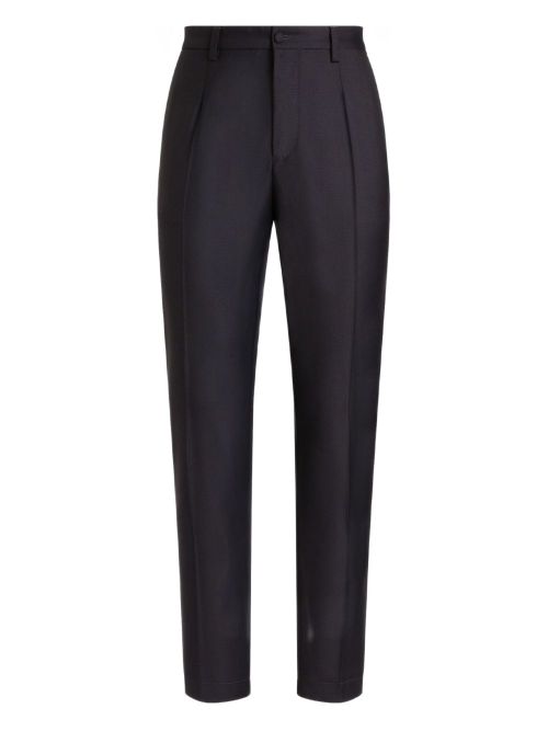 Size 48 Virgin Wool Trousers with Fabric Waistband, Back Elastic, and Side Pockets