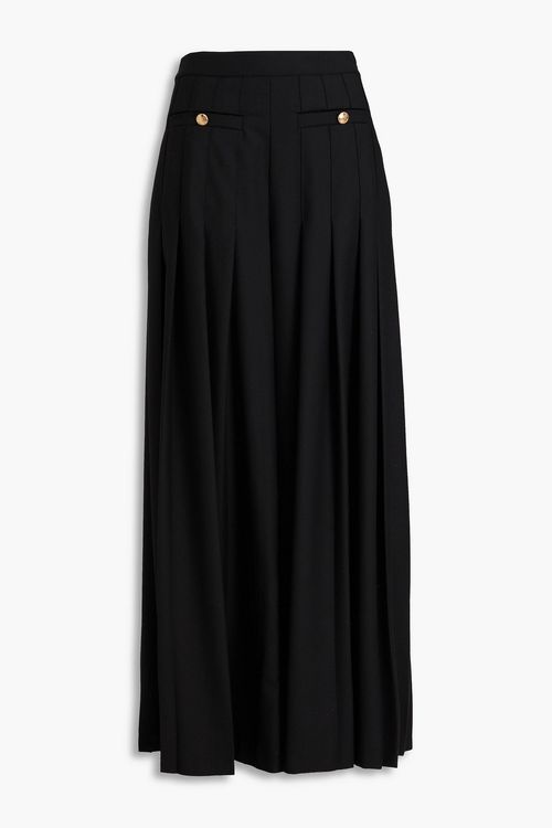 Pleated twill wide-leg pants - Black - FR 36