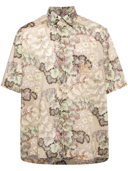 Pegaso-embroidered floral-motif shirt - Neutrals