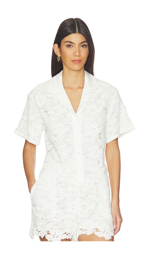 SIMKHAI Glenn Lace Camp Shirt in Ivory. L also in M