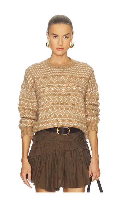 NAADAM Luxe Lofty Alpaca Fair Isle Crewneck in Camel Combo. M also in L
