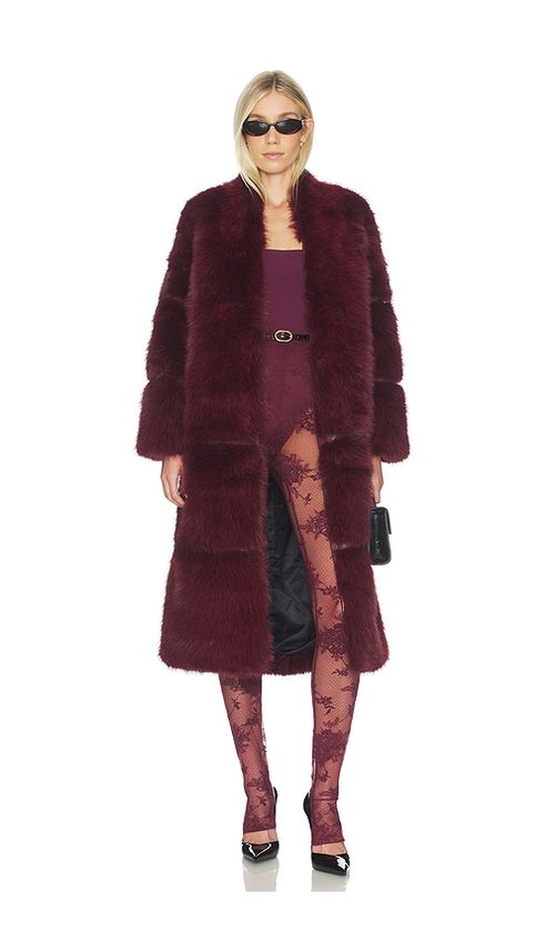 Apparis Sylke Sable Coat in Burgundy. L. Also in M, S, XL