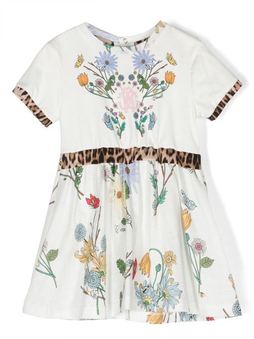 Floral-print short-sleeve cotton dress - White
