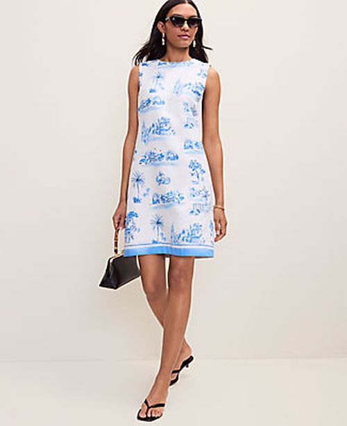 Ann Taylor Weekend Toile Shift Dress in Linen Blend