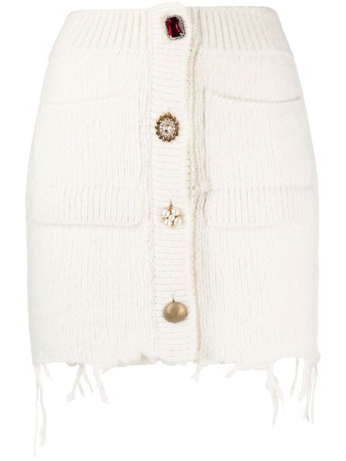 Rhinestone-embellished knitted miniskirt - White