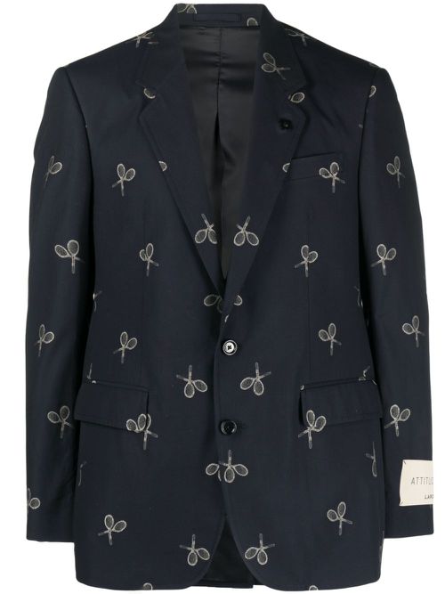 Graphic-print single-breasted blazer - Blue