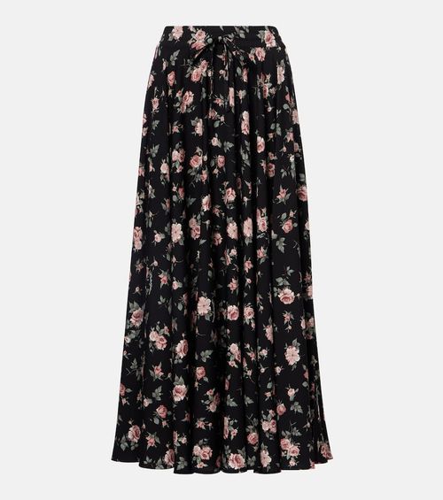 Floral silk-blend charmeuse midi skirt
