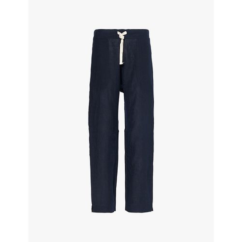 Mens Deep VY Drawstring-waist Tapered-leg Linen Trousers Xxl
