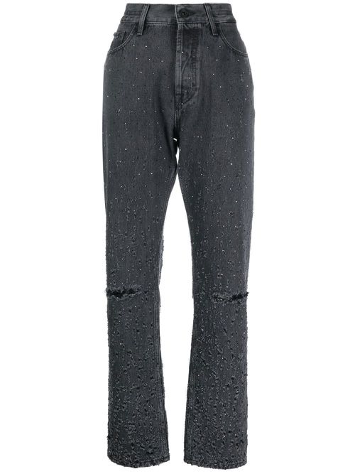 Distressed-finish straight-leg trousers - Grey