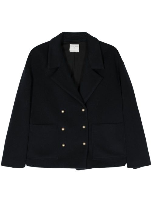 Double-breasted wool-blend jacket - Blue