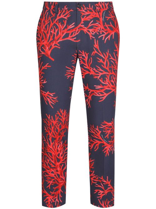Coral-print cotton trousers - Blue